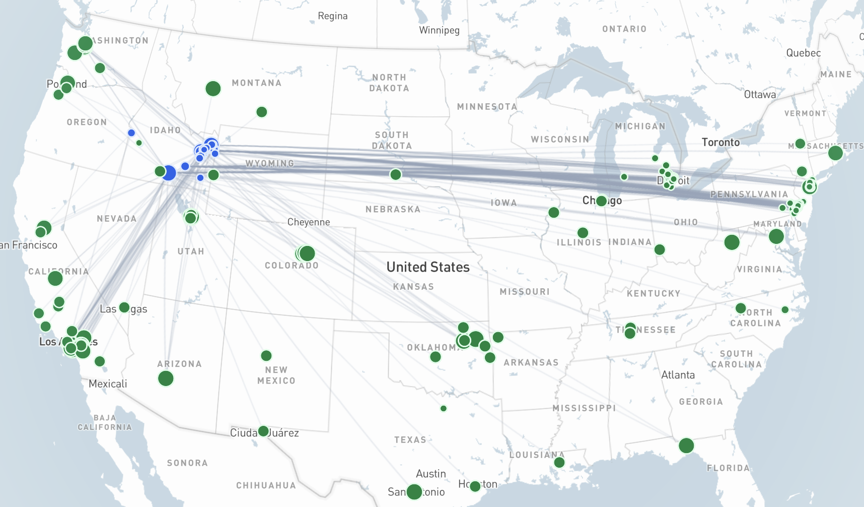 Map of the United States showing potato deliveries from Idaho reaching over 250 organizations